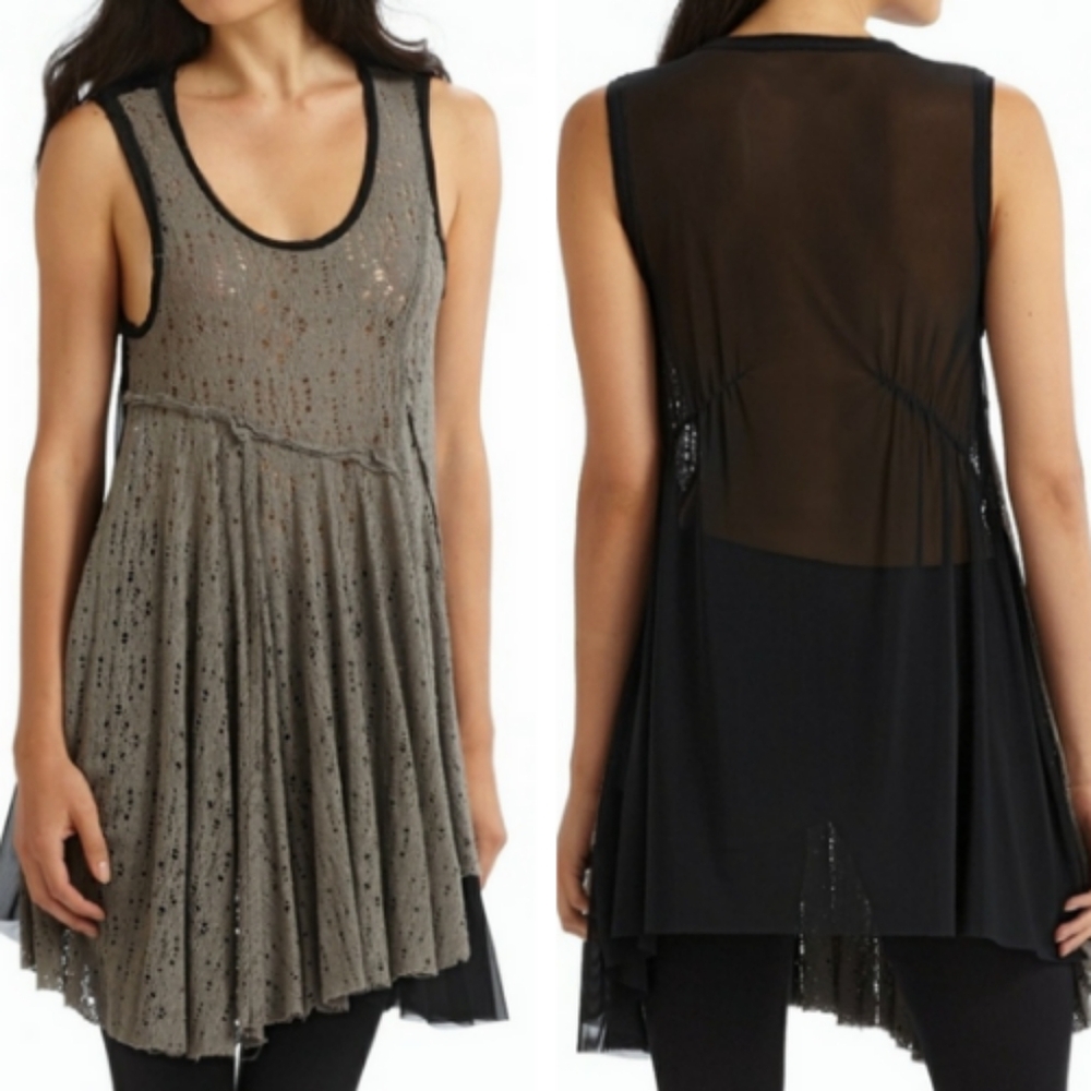 EUC Free People Dress Grey Stone Sheer Back w/tags Size Medium